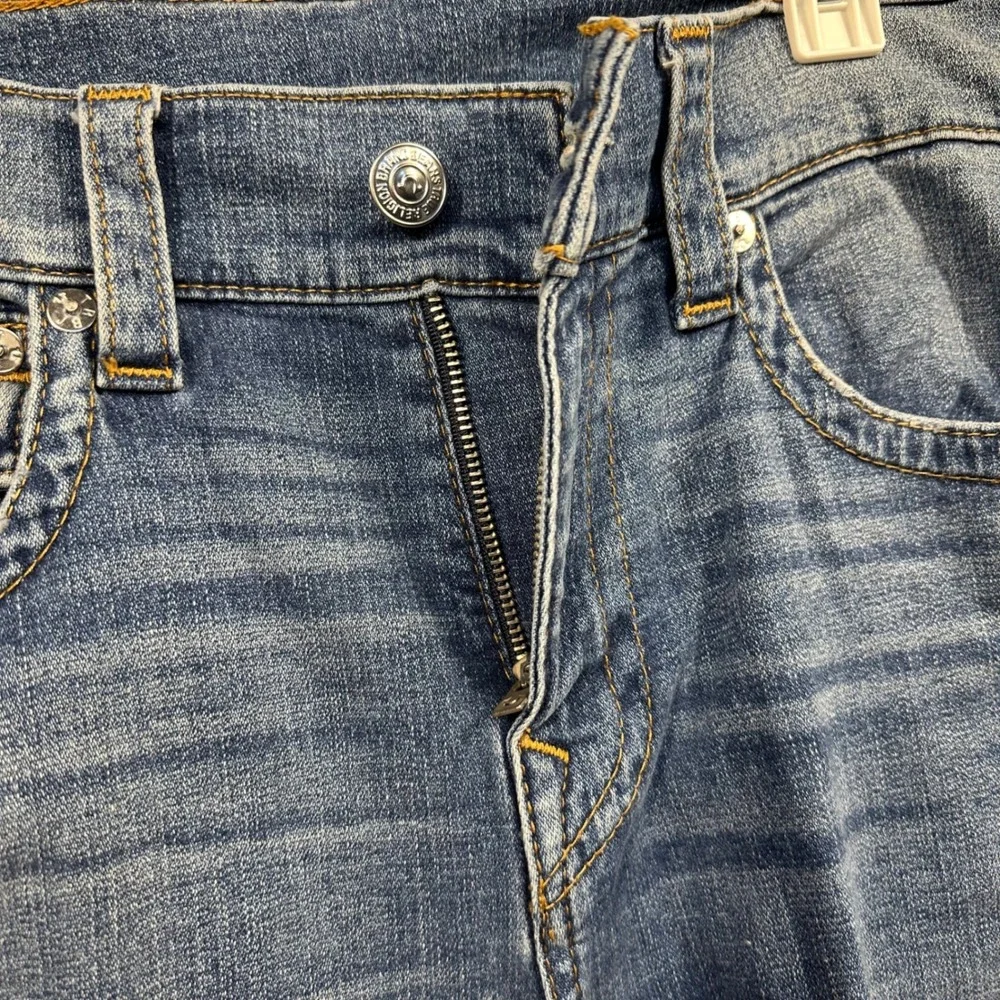 True‎ Religion Jeans Mens 34 Blue Distressed Horseshoe Flap Pocket Excellent